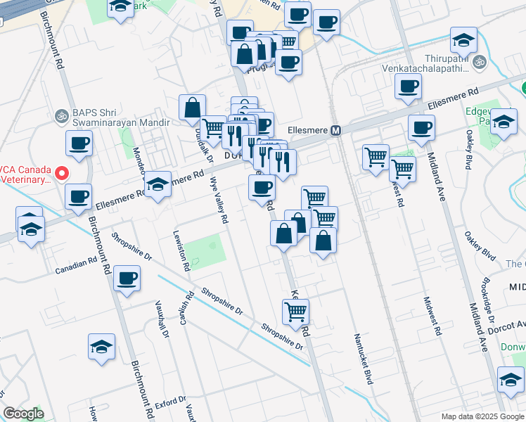 map of restaurants, bars, coffee shops, grocery stores, and more near in Toronto