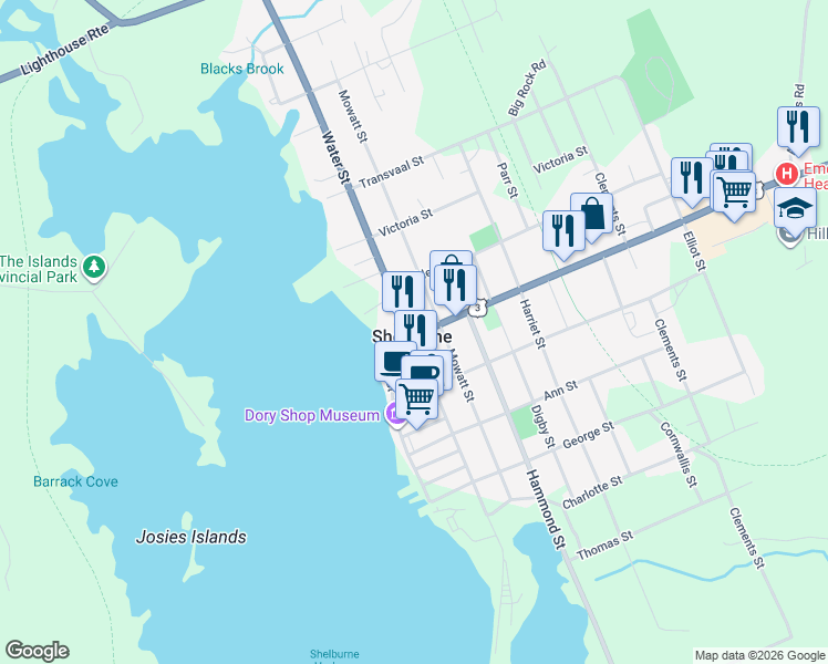 map of restaurants, bars, coffee shops, grocery stores, and more near 1 Hammond Street in Shelburne