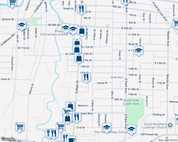 map of restaurants, bars, coffee shops, grocery stores, and more near 41 14th Street in Fond du Lac