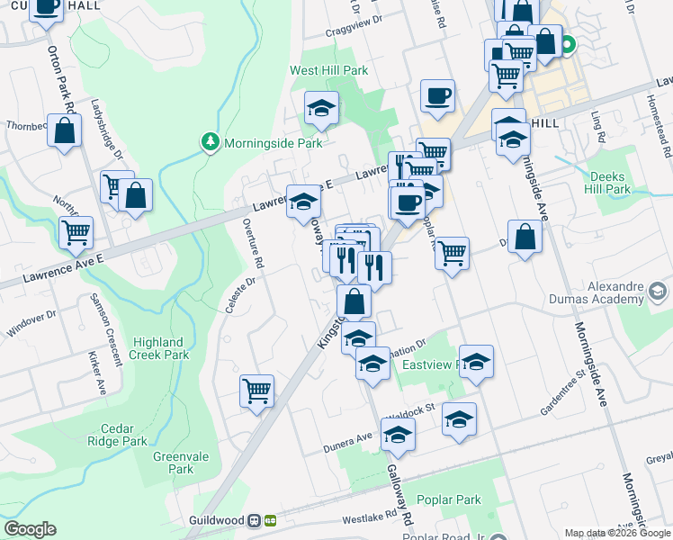 map of restaurants, bars, coffee shops, grocery stores, and more near in Toronto