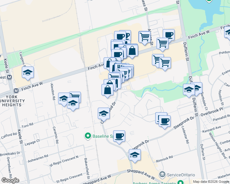 map of restaurants, bars, coffee shops, grocery stores, and more near 478 Chesswood Drive in Toronto