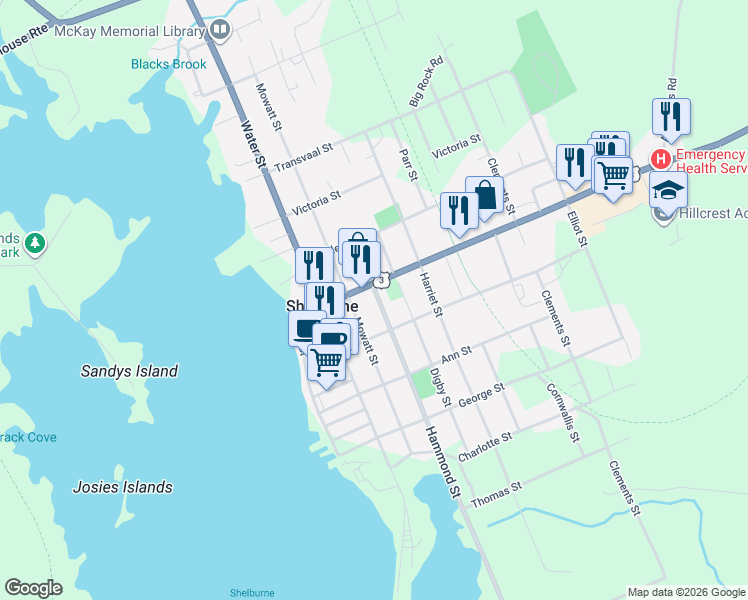 map of restaurants, bars, coffee shops, grocery stores, and more near 155 Hammond Street in Shelburne