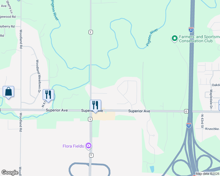map of restaurants, bars, coffee shops, grocery stores, and more near 5324 Long Acre Road in Sheboygan