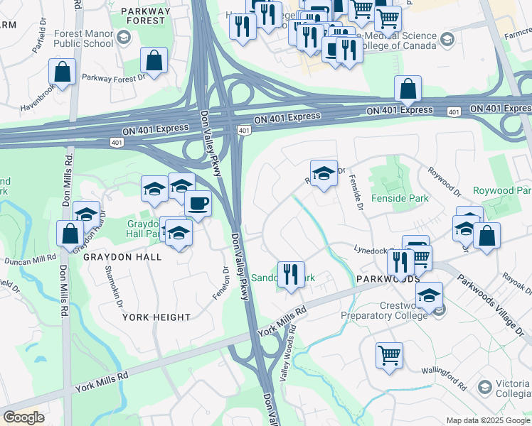 map of restaurants, bars, coffee shops, grocery stores, and more near in Toronto