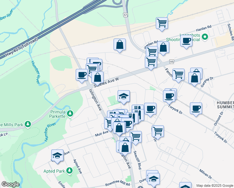 map of restaurants, bars, coffee shops, grocery stores, and more near in Toronto
