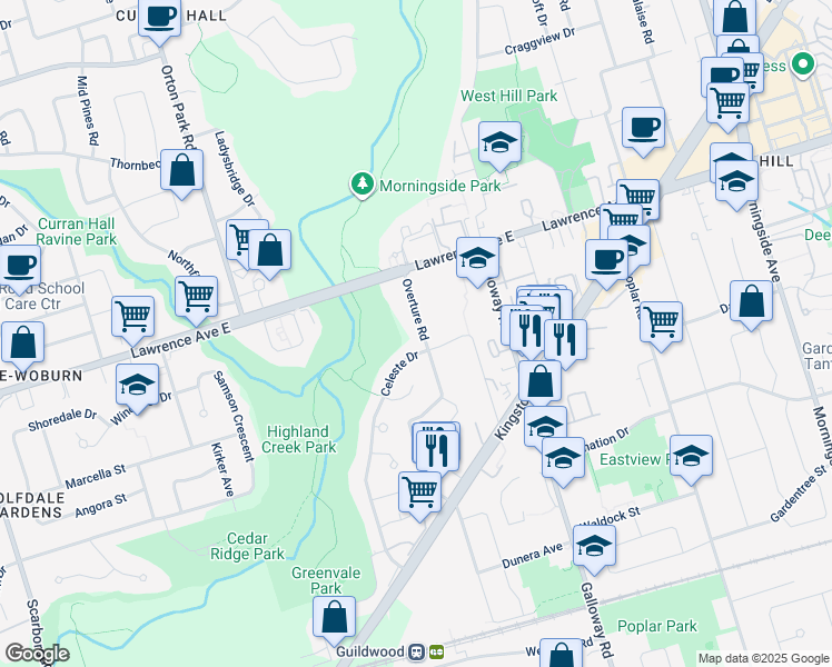 map of restaurants, bars, coffee shops, grocery stores, and more near in Toronto