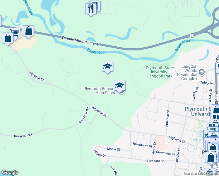 map of restaurants, bars, coffee shops, grocery stores, and more near Old Ward Bridge Road in Plymouth