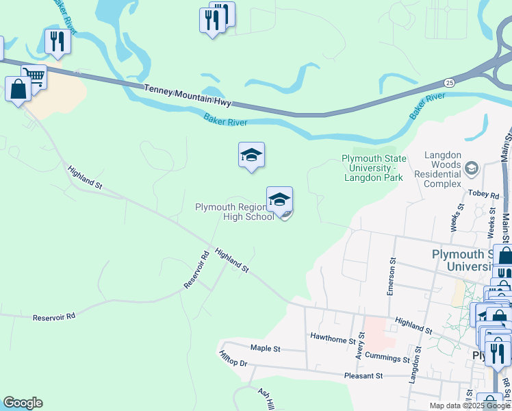 map of restaurants, bars, coffee shops, grocery stores, and more near Old Ward Bridge Road in Plymouth