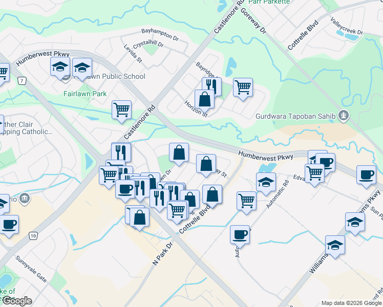 map of restaurants, bars, coffee shops, grocery stores, and more near 78 Herdwick Street in Brampton