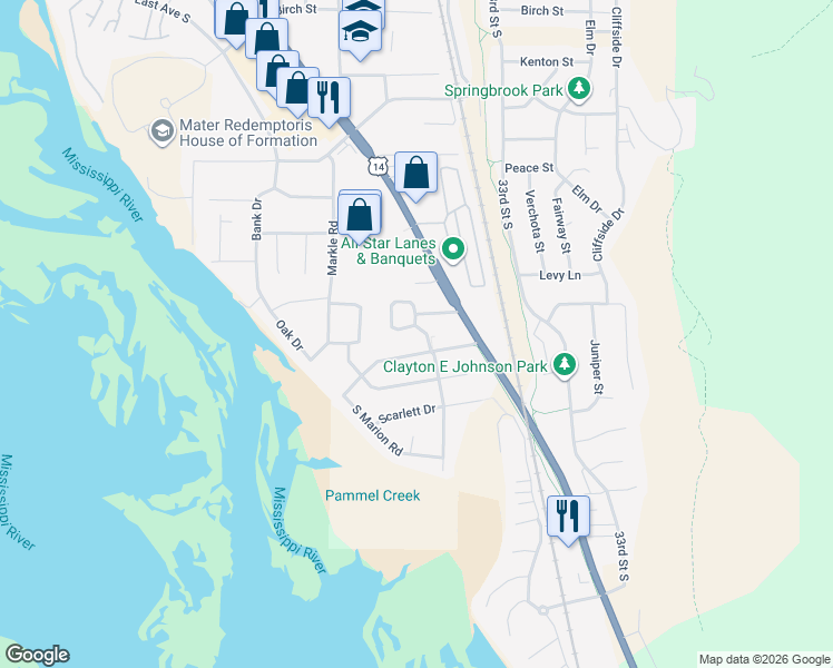 map of restaurants, bars, coffee shops, grocery stores, and more near 3047 Lakota Place in La Crosse