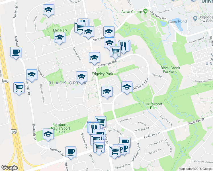 map of restaurants, bars, coffee shops, grocery stores, and more near 59 Laskay Crescent in Toronto