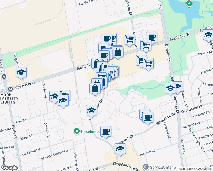 map of restaurants, bars, coffee shops, grocery stores, and more near 478 Chesswood Drive in Toronto