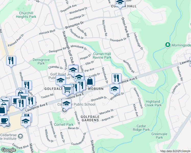 map of restaurants, bars, coffee shops, grocery stores, and more near 27 Par Avenue in Toronto