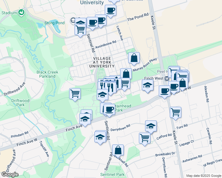 map of restaurants, bars, coffee shops, grocery stores, and more near in Toronto