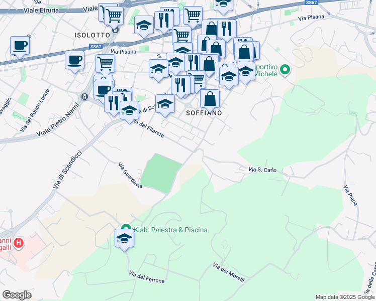 map of restaurants, bars, coffee shops, grocery stores, and more near 1 Via del Filarete in Firenze