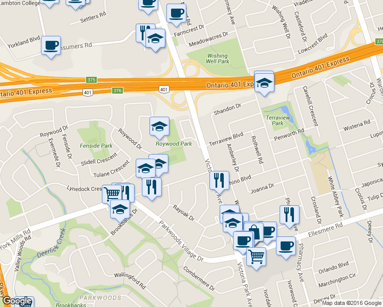 map of restaurants, bars, coffee shops, grocery stores, and more near in Toronto