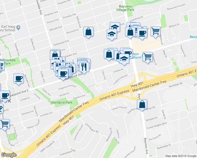 map of restaurants, bars, coffee shops, grocery stores, and more near 31 Flaming Roseway in Toronto