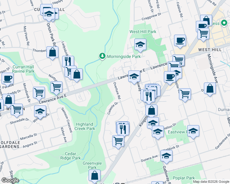 map of restaurants, bars, coffee shops, grocery stores, and more near in Toronto