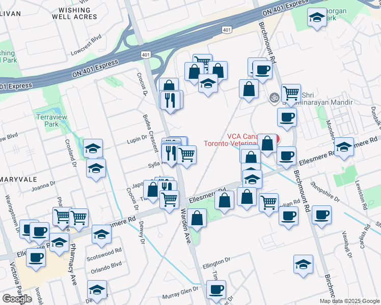 map of restaurants, bars, coffee shops, grocery stores, and more near 48 Continental Place in Toronto