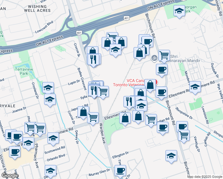 map of restaurants, bars, coffee shops, grocery stores, and more near 48 Continental Place in Toronto