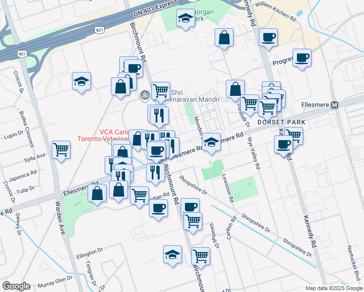map of restaurants, bars, coffee shops, grocery stores, and more near in Toronto