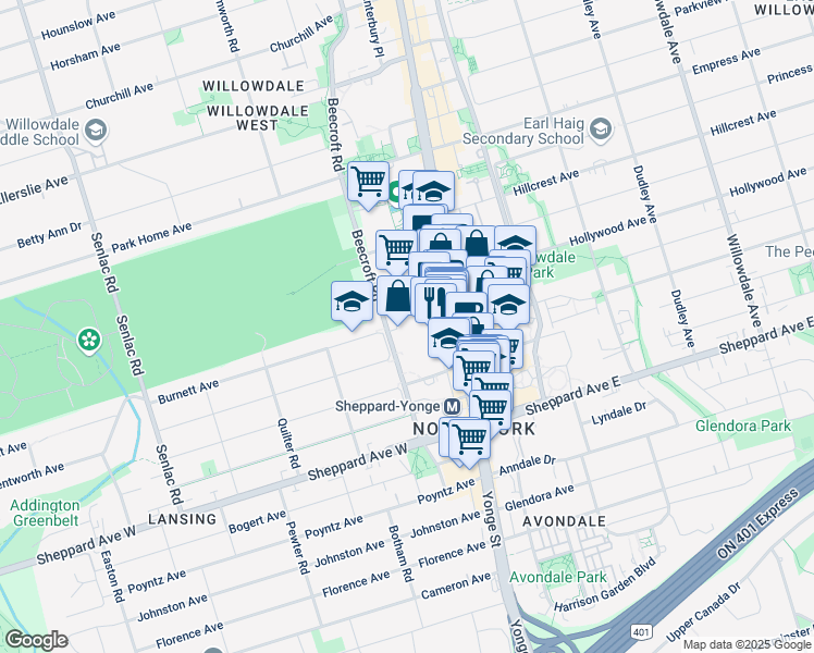 map of restaurants, bars, coffee shops, grocery stores, and more near in Toronto