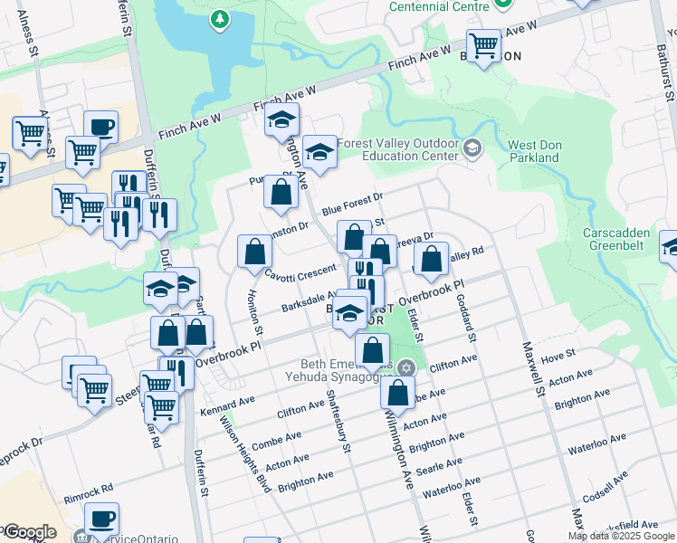 map of restaurants, bars, coffee shops, grocery stores, and more near in Toronto