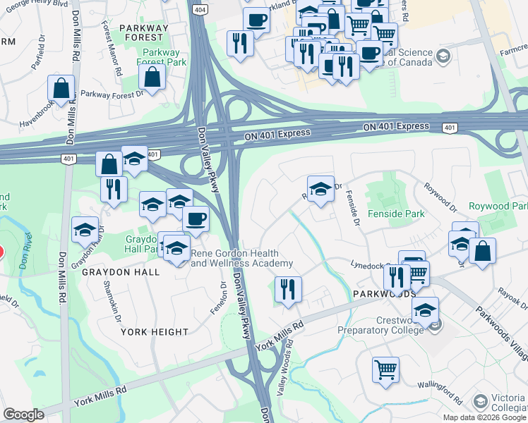 map of restaurants, bars, coffee shops, grocery stores, and more near in Toronto