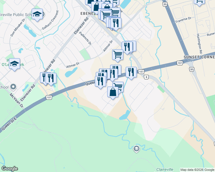 map of restaurants, bars, coffee shops, grocery stores, and more near Beaumaris Drive in Brampton