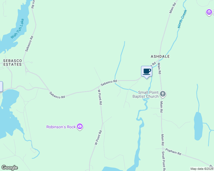 map of restaurants, bars, coffee shops, grocery stores, and more near 2-58 West Point Road in Phippsburg