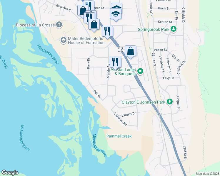 map of restaurants, bars, coffee shops, grocery stores, and more near 4328 Markle Road in La Crosse
