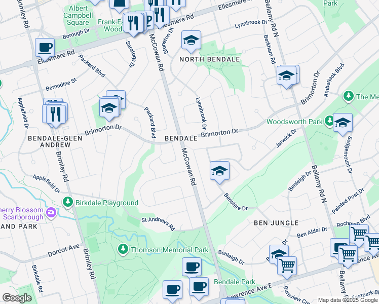 map of restaurants, bars, coffee shops, grocery stores, and more near in Toronto