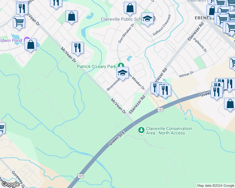 map of restaurants, bars, coffee shops, grocery stores, and more near 52 Imperial Lakes Drive in Brampton