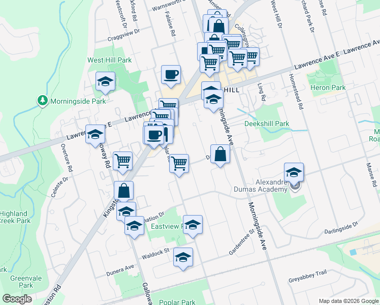 map of restaurants, bars, coffee shops, grocery stores, and more near in Toronto