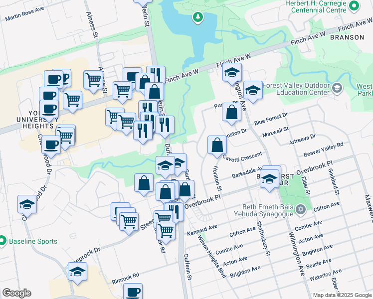 map of restaurants, bars, coffee shops, grocery stores, and more near in Toronto