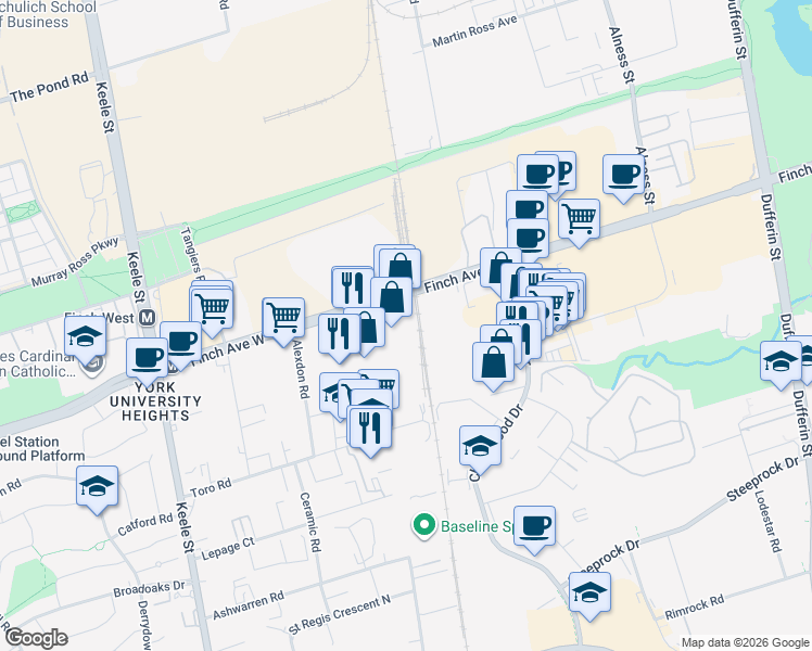map of restaurants, bars, coffee shops, grocery stores, and more near in Toronto