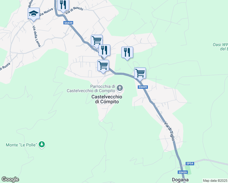 map of restaurants, bars, coffee shops, grocery stores, and more near 31 Via di Castelvecchio in Capannori