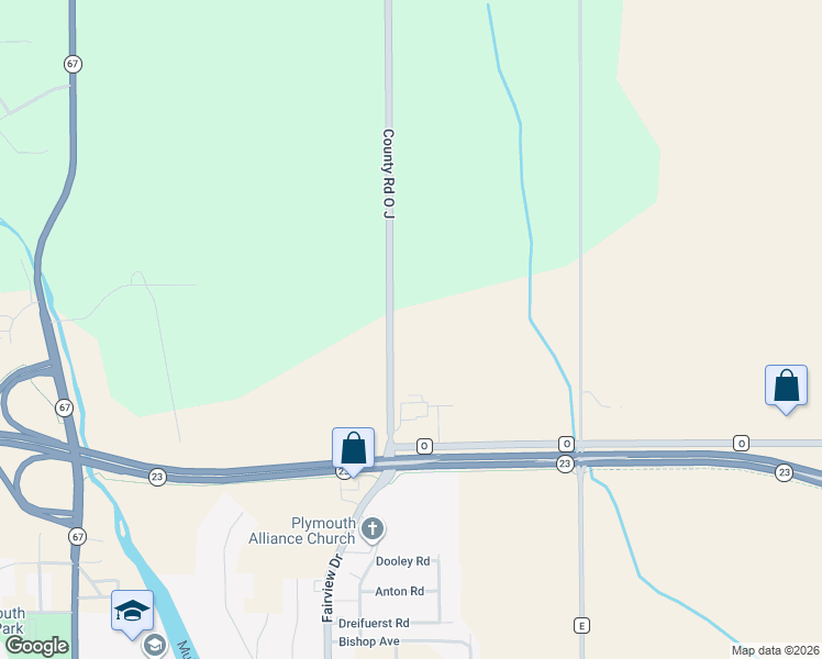 map of restaurants, bars, coffee shops, grocery stores, and more near N6213 County Road O J in Plymouth