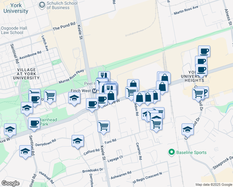 map of restaurants, bars, coffee shops, grocery stores, and more near 16 Tangiers Road in Toronto
