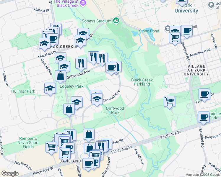 map of restaurants, bars, coffee shops, grocery stores, and more near 35 Hoover Crescent in Toronto