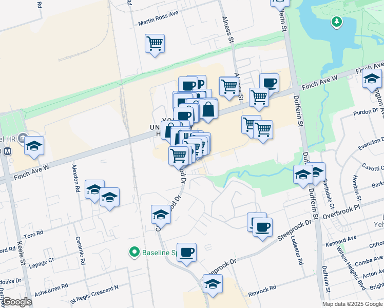 map of restaurants, bars, coffee shops, grocery stores, and more near in Toronto