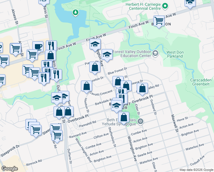map of restaurants, bars, coffee shops, grocery stores, and more near in Toronto