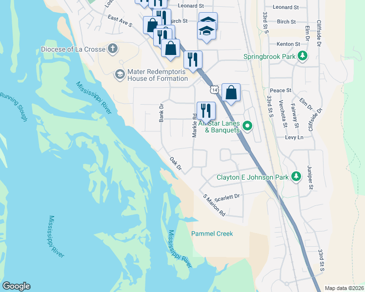 map of restaurants, bars, coffee shops, grocery stores, and more near 4231 Frank Court in La Crosse