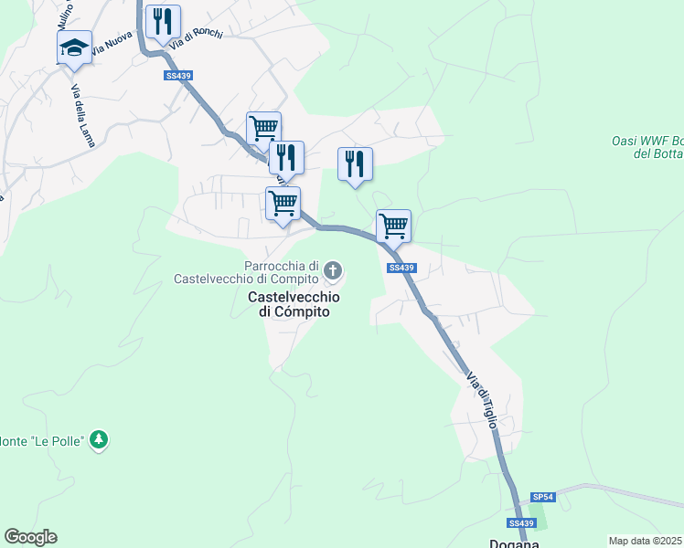 map of restaurants, bars, coffee shops, grocery stores, and more near 31 Via di Castelvecchio in Capannori