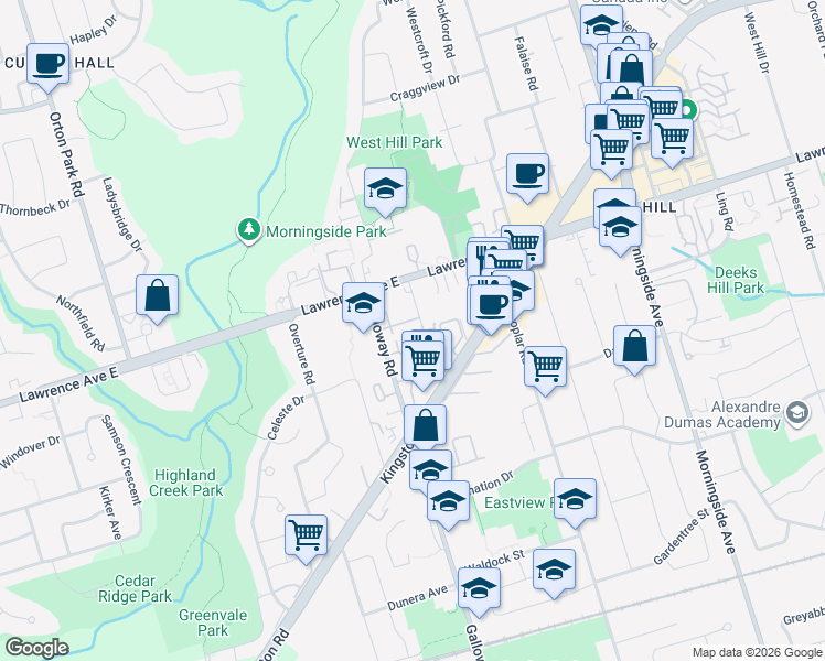 map of restaurants, bars, coffee shops, grocery stores, and more near 189 Galloway Road in Toronto