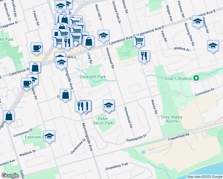 map of restaurants, bars, coffee shops, grocery stores, and more near in Toronto