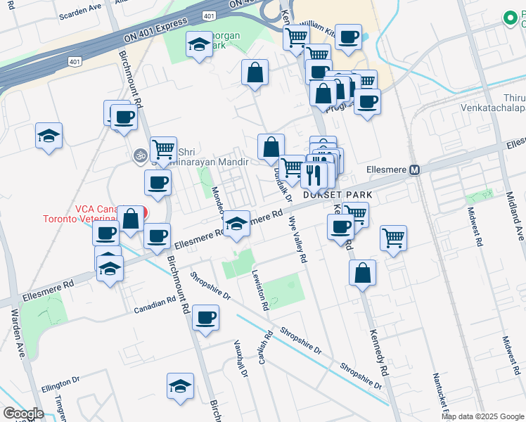 map of restaurants, bars, coffee shops, grocery stores, and more near in Toronto