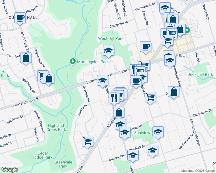 map of restaurants, bars, coffee shops, grocery stores, and more near 189 Galloway Road in Toronto
