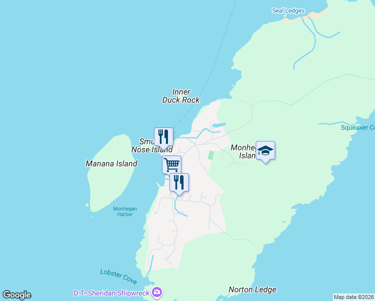 map of restaurants, bars, coffee shops, grocery stores, and more near 346 Main Street in Monhegan