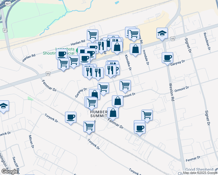 map of restaurants, bars, coffee shops, grocery stores, and more near in Toronto